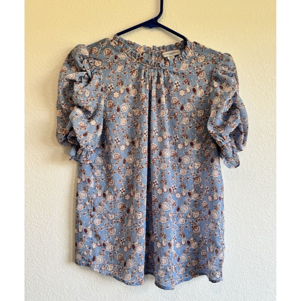Carolina Belle Blue Floral Puff Sleeve Blouse